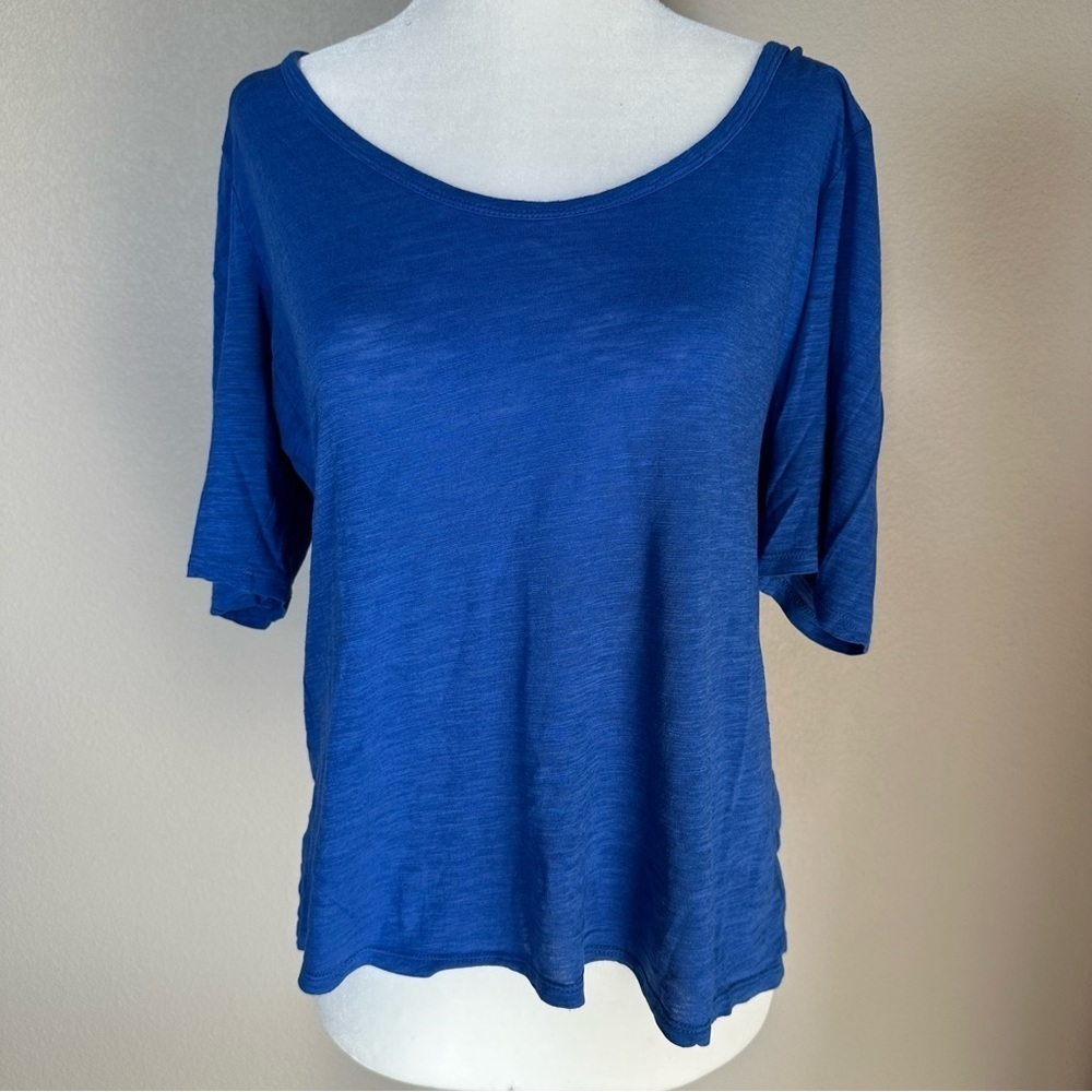 J. Crew Wide Scoop Neck Closet Staple Short Sleeve Deep Blue Lightweight Tee